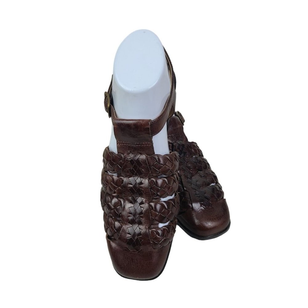 Laura Scott Frankie Brown Weave Ankle Strap Closed Toed Shoes Women's Size 8